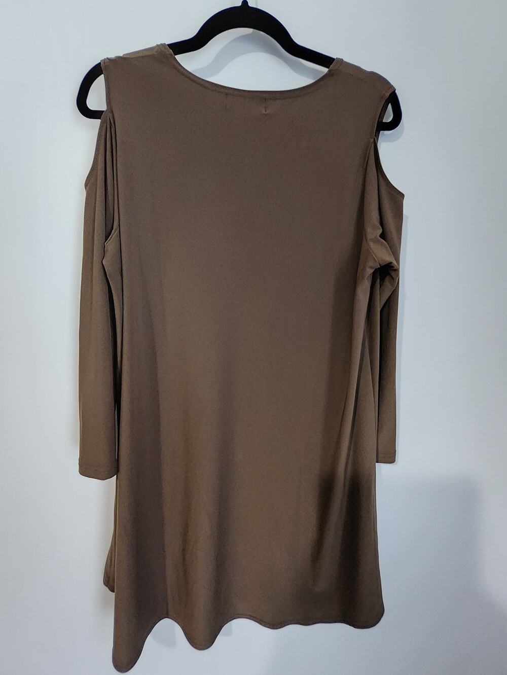 Sympli Tunic Top Womens 14 Brown Cold Shoulder 3/4 Sleeve Lagenlook Travel